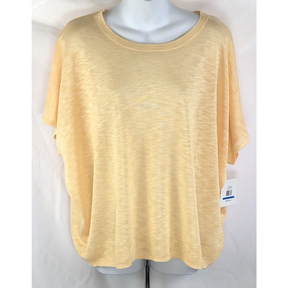 NWT Ellen Tracy mesh Knit top M Yellow Dolman shortsleeve Work cottage Capsule